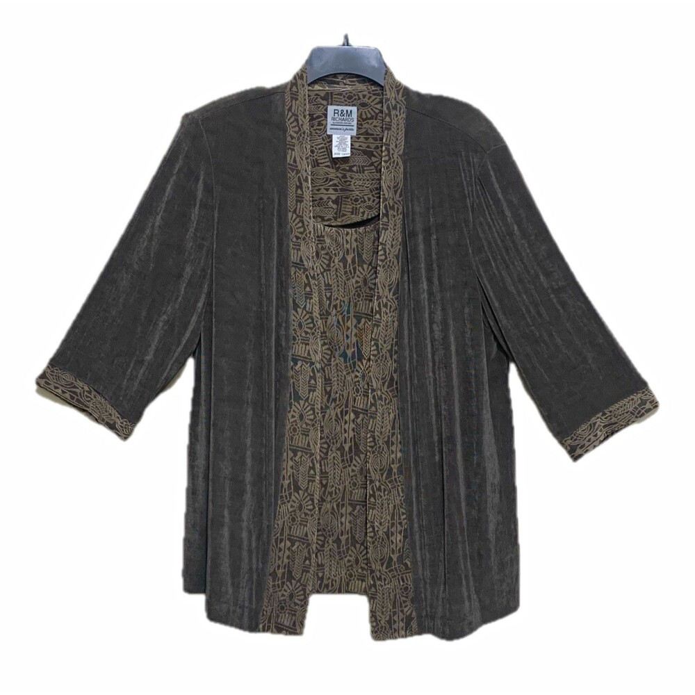 Vtg R&M Richards Cardigan Tank Combo Sz Petite 18WP Brown Open Front 3/4 Sleeve